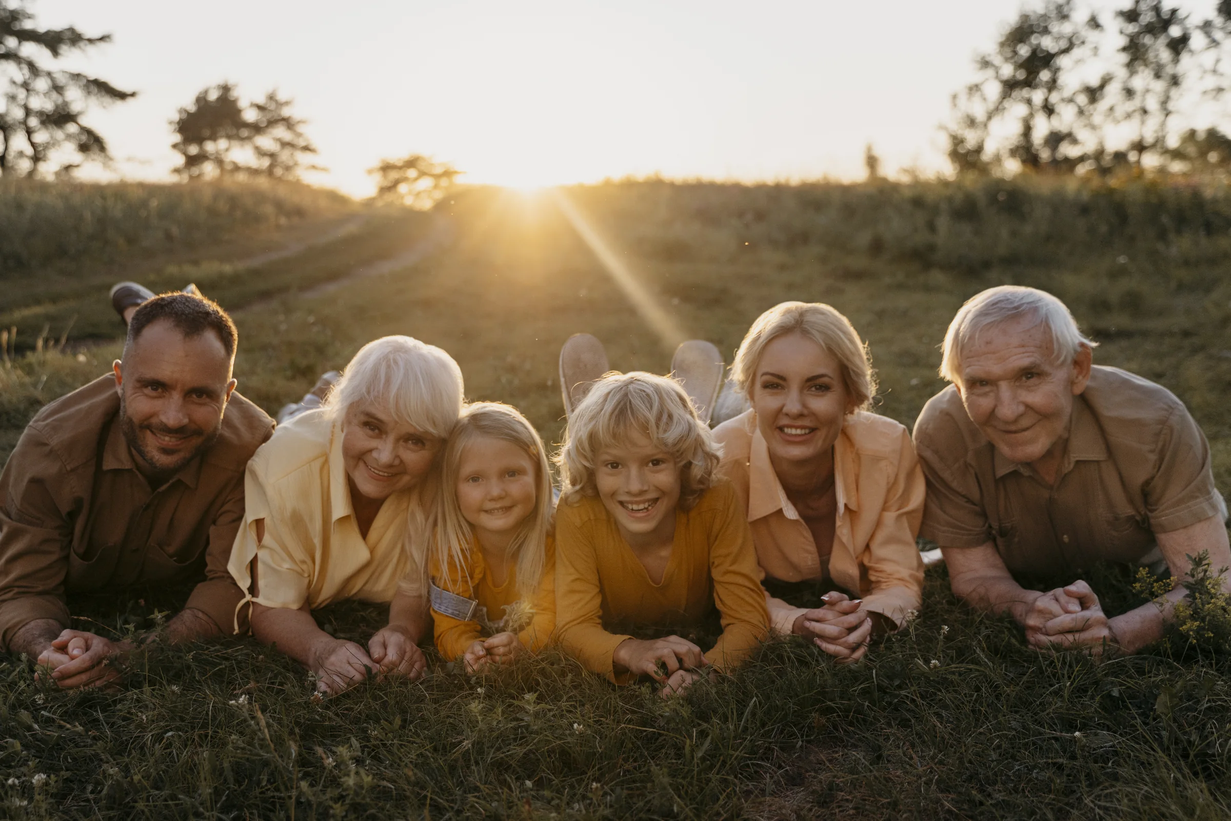 A family relaxing together outdoors